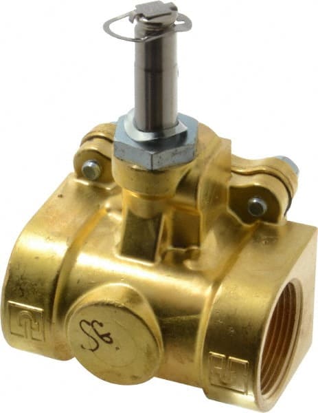Parker - 1-1/4" Port, Two Way, Piloted Diaphragm, Brass Solenoid Valve - Normally Closed, 125 Max PSI, NBR Seal - Exact Tooling