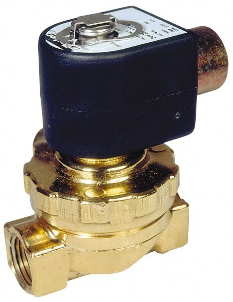 Parker - 1/2" Port, Two Way, Piloted Diaphragm, Brass Solenoid Valve - Normally Closed, 50 Max PSI, EPDM Seal - Exact Tooling