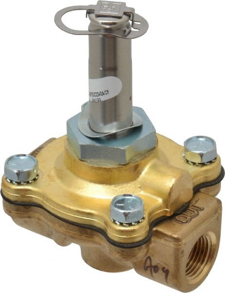 Parker - 3/8" Port, Two Way, Piloted Diaphragm, Brass Solenoid Valve - Normally Closed, 80 Max PSI, PTFE Seal - Exact Tooling