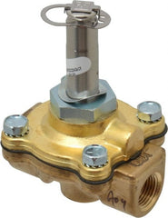 Parker - 3/8" Port, Two Way, Piloted Diaphragm, Brass Solenoid Valve - Normally Closed, 80 Max PSI, PTFE Seal - Exact Tooling