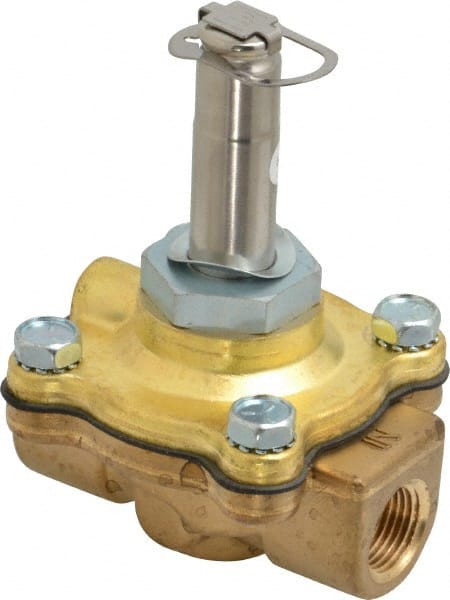Parker - 3/8" Port, Two Way, Piloted Diaphragm, Brass Solenoid Valve - Normally Closed, 50 Max PSI, EPDM Seal - Exact Tooling