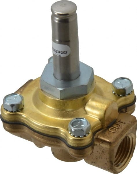 Parker - 1/2" Port, Two Way, Piloted Diaphragm, Brass Solenoid Valve - Normally Closed, 50 Max PSI, EPDM Seal - Exact Tooling