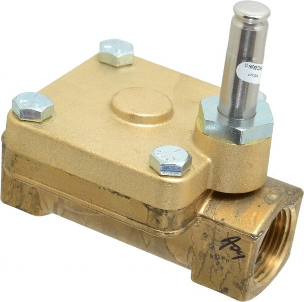 Parker - 1" Port, Two Way, Piloted Diaphragm, Brass Solenoid Valve - Normally Closed, 125 Max PSI, PTFE Seal - Exact Tooling