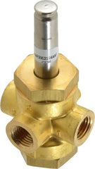 Parker - 1/4" Port, Three Way, Direct Acting, Brass Solenoid Valve - Normally Closed, 125 Max PSI, NBR Seal - Exact Tooling