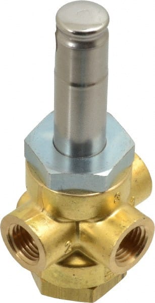 Parker - 1/4" Port, Three Way, Direct Acting, Brass Solenoid Valve - Normally Closed, 85 Max PSI, NBR Seal - Exact Tooling
