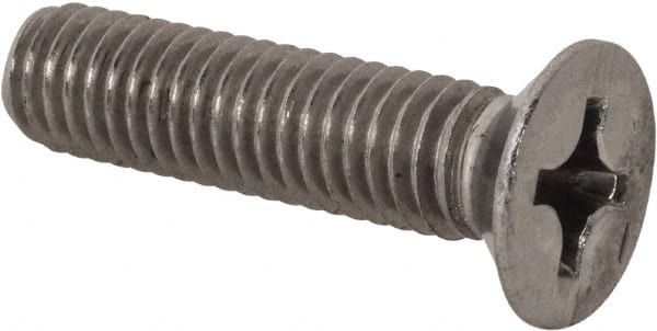 Value Collection - M6x1.00 Metric Coarse, 25mm OAL Phillips Drive Machine Screw - Flat Head, Grade 18-8 Stainless Steel, Uncoated, Without Washer - Exact Tooling