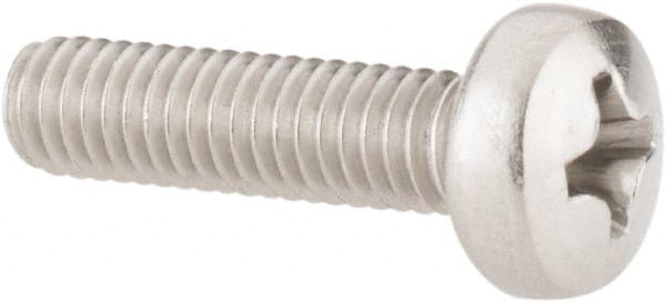 Value Collection - M4x0.70 Metric Coarse, 16mm Length Under Head Phillips Drive Machine Screw - Pan Head, Grade 18-8 Stainless Steel, Uncoated, Without Washer - Exact Tooling