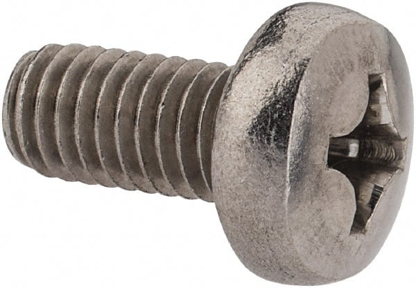 Value Collection - M6x1.00 Metric Coarse, 12mm Length Under Head Phillips Drive Machine Screw - Pan Head, Grade 18-8 Stainless Steel, Uncoated, Without Washer - Exact Tooling