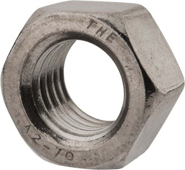 Value Collection - M18x2.50 Stainless Steel Right Hand Hex Nut - 27mm Across Flats, 15mm High, Uncoated - Exact Tooling