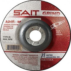 Sait - 24 Grit, 7" Wheel Diam, 1/4" Wheel Thickness, 7/8" Arbor Hole, Type 28 Depressed Center Wheel - Aluminum Oxide, Resinoid Bond, R Hardness, 8,500 Max RPM, Compatible with Angle Grinder - Exact Tooling