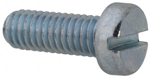 Value Collection - M6x1.00, 16mm Length Under Head Slotted Drive Machine Screw - Cheese Head, Grade 4.8 Steel, Zinc-Plated Finish, Without Washer - Exact Tooling
