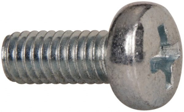 Value Collection - M4x0.70, 10mm Length Under Head Phillips Drive Machine Screw - Pan Head, Grade 4.8 Steel, Zinc-Plated Finish, Without Washer - Exact Tooling