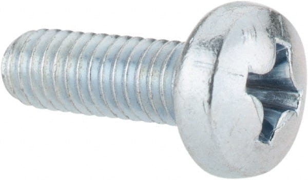 Value Collection - M4x0.70, 12mm Length Under Head Phillips Drive Machine Screw - Pan Head, Grade 4.8 Steel, Zinc-Plated Finish, Without Washer - Exact Tooling