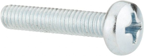 Value Collection - M4x0.70, 20mm Length Under Head Phillips Drive Machine Screw - Pan Head, Grade 4.8 Steel, Zinc-Plated Finish, Without Washer - Exact Tooling