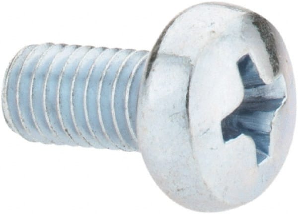 Value Collection - M5x0.80, 10mm Length Under Head Phillips Drive Machine Screw - Pan Head, Grade 4.8 Steel, Zinc-Plated Finish, Without Washer - Exact Tooling