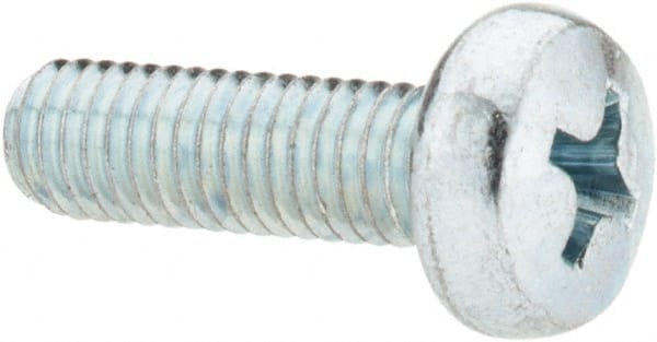 Value Collection - M5x0.80, 16mm Length Under Head Phillips Drive Machine Screw - Pan Head, Grade 4.8 Steel, Zinc-Plated Finish, Without Washer - Exact Tooling