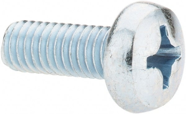 Value Collection - M6x1.00, 16mm Length Under Head Phillips Drive Machine Screw - Pan Head, Grade 4.8 Steel, Zinc-Plated Finish, Without Washer - Exact Tooling