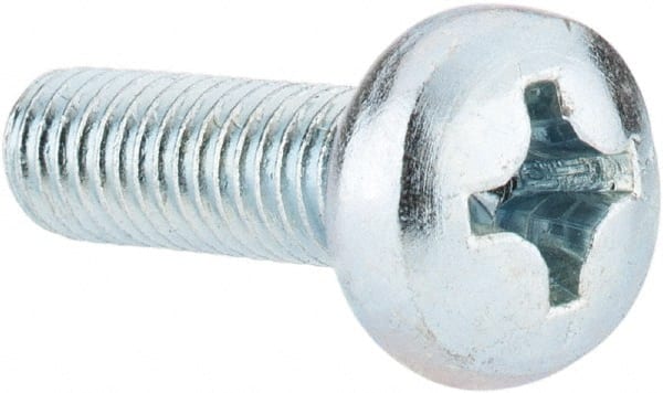 Value Collection - M6x1.00, 20mm Length Under Head Phillips Drive Machine Screw - Pan Head, Grade 4.8 Steel, Zinc-Plated Finish, Without Washer - Exact Tooling