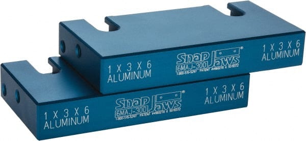 Snap Jaws - 6" Wide x 3" High x 1" Thick, Flat/No Step Vise Jaw - Soft, Aluminum, Fixed Jaw, Compatible with 6" Vises - Exact Tooling