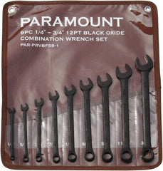 Paramount - 9 Piece, 1/4" to 3/4", 12 Point Combination Wrench Set - Inch Measurement Standard, Black Oxide Finish, Comes in Canvas Roll - Exact Tooling