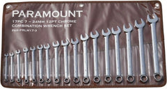 Paramount - 17 Piece, 7mm to 24mm, 12 Point Combination Wrench Set - Metric Measurement Standard, Full Polish Finish, Comes in Canvas Roll - Exact Tooling