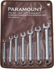 Paramount - 7 Piece, 3/8" to 3/4", 12 Point Combination Wrench Set - Inch Measurement Standard, Full Polish Finish, Comes in Canvas Roll - Exact Tooling