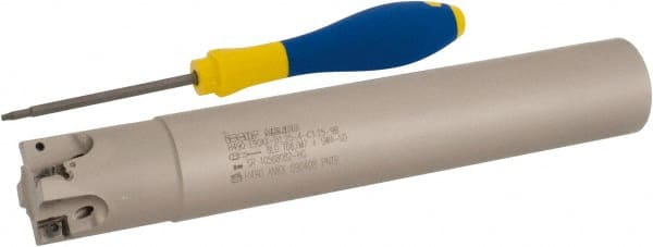 Iscar - 1-1/4" Cut Diam, 0.315" Max Depth of Cut, 1-1/4" Shank Diam, 7.87" OAL, Indexable Square Shoulder Helical End Mill - H490 AN.X 09 Inserts, Cylindrical Shank, 90° Lead Angle, Through Coolant, Series Helido - Exact Tooling