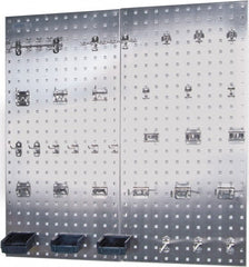 Triton - 18" Wide x 36" High Peg Board Kit - 2 Panels, 32 Hooks, Stainless Steel, Silver - Exact Tooling