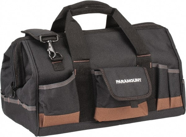 Paramount - 31 Pocket Black & Brown Polyester Tool Bag - 18" Wide x 11" Deep x 12" High - Exact Tooling