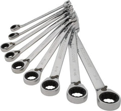 Paramount - 9 Piece, 9/32" to 3/4", 12 Point Ratcheting Reversible Combination Wrench Set - Inch Measurement Standard, Chrome Finish, Comes in Canvas Roll - Exact Tooling