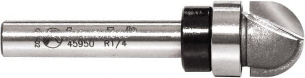 Amana Tool - 1/2" Cut Diam, 3/8" Length of Cut, 2 Flute Core Box Edge Profile Router Bit - Carbide-Tipped, 1/4" Shank Diam, 2" OAL, Uncoated - Exact Tooling