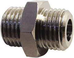 Legris - 3/8 Male Thread, Nickel Plated Brass Industrial Pipe Hex Nipple - MBSPP, 870 psi - Exact Tooling