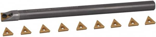 Hertel - 0.438" Min Diam Smallest Bar, 0.438" Min Diam Largest Bar, Carbide Indexable Boring Bar Set - TP.. Insert, HBBQ Toolholder, 3-3/4" Max Bore Depth, Through Coolant - Exact Tooling