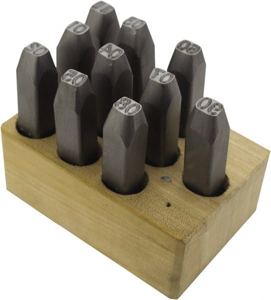 C.H. Hanson - 10 Piece, 1/4" Character Steel Stamp Set - Double Digit Figures, Double Digits - Exact Tooling