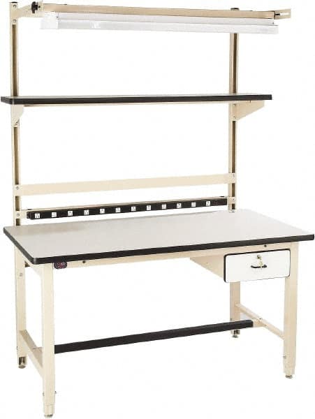 Proline - 72 Wide x 30" Deep x 36" High, Plastic Laminate Workbench - Adjustable Height Legs, Beige - Exact Tooling