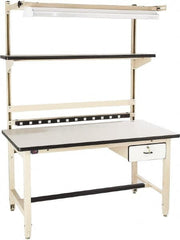 Proline - 72 Wide x 30" Deep x 36" High, Plastic Laminate Workbench - Adjustable Height Legs, Beige - Exact Tooling
