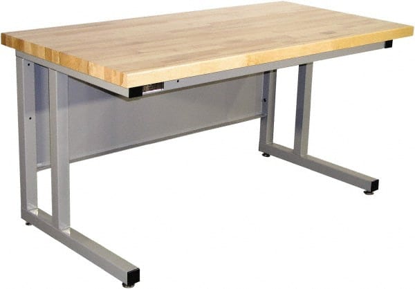 Proline - 72 Wide x 30" Deep x 30" High, Butcher Block Maple Workbench - Fixed Legs With Adjustable Height Glides, Gray - Exact Tooling