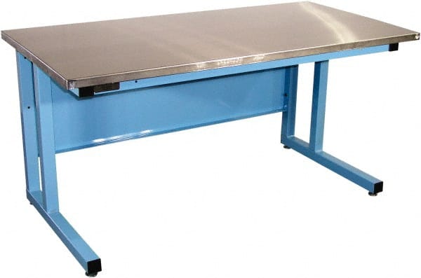 Proline - 72 Wide x 30" Deep x 30" High, Stainless Steel Workbench - Fixed Legs With Adjustable Height Glides, Blue - Exact Tooling