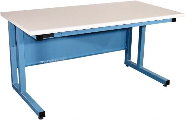 Proline - 60 Wide x 30" Deep x 30" High, Static Dissipative Workbench - Fixed Legs With Adjustable Height Glides, Blue - Exact Tooling