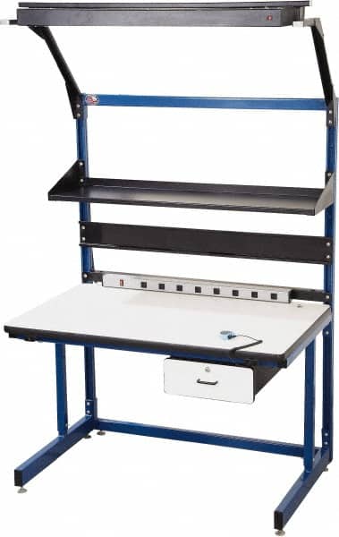 Proline - 60 Wide x 30" Deep x 36" High, Plastic Laminate Workbench - Adjustable Height Legs, Blue & Black - Exact Tooling