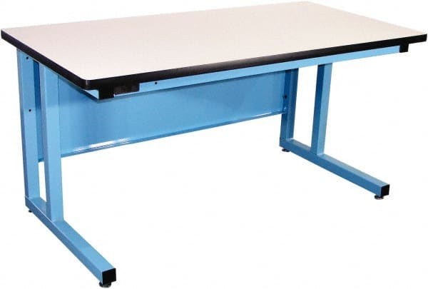 Proline - 60 Wide x 30" Deep x 30" High, Plastic Laminate Workbench - Fixed Legs With Adjustable Height Glides, Blue - Exact Tooling