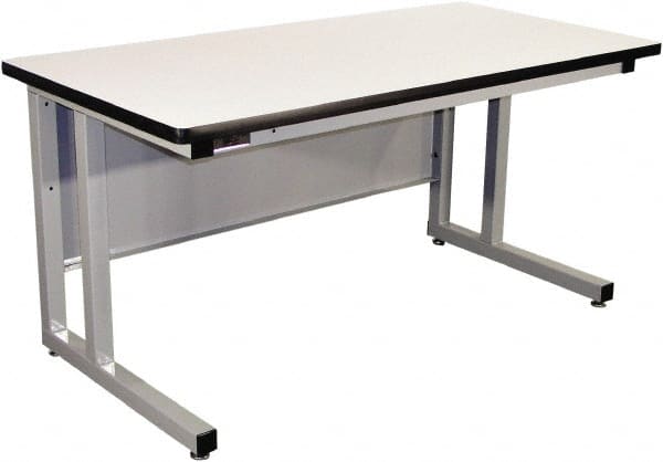 Proline - 60 Wide x 30" Deep x 30" High, Plastic Laminate Workbench - Fixed Legs With Adjustable Height Glides, Gray - Exact Tooling
