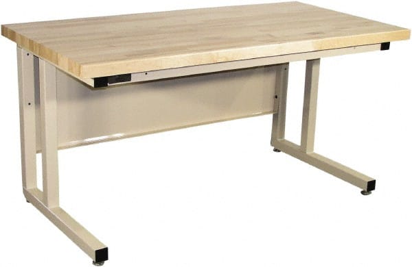 Proline - 60 Wide x 30" Deep x 30" High, Butcher Block Maple Workbench - Fixed Legs With Adjustable Height Glides, Beige - Exact Tooling