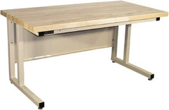Proline - 60 Wide x 30" Deep x 30" High, Butcher Block Maple Workbench - Fixed Legs With Adjustable Height Glides, Beige - Exact Tooling