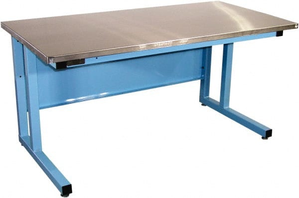 Proline - 60 Wide x 30" Deep x 30" High, Stainless Steel Workbench - Fixed Legs With Adjustable Height Glides, Blue - Exact Tooling