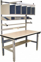 Proline - 72 Wide x 30" Deep x 36" High, Plastic Laminate Workbench - Adjustable Height Legs, Light Gray - Exact Tooling