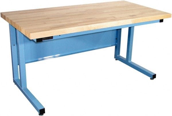 Proline - 60 Wide x 30" Deep x 30" High, Plastic Laminate Workbench - Fixed Legs With Adjustable Height Glides, Blue - Exact Tooling
