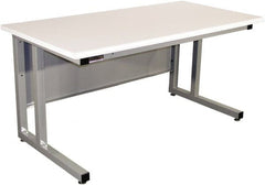 Proline - 60 Wide x 30" Deep x 30" High, Plastic Laminate Workbench - Fixed Legs With Adjustable Height Glides, Gray - Exact Tooling