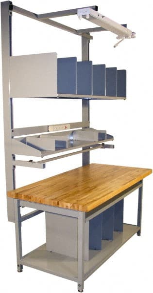 Proline - 72 Wide x 30" Deep x 36" High, Butcher Block Maple Workbench - Adjustable Height Legs, Gray - Exact Tooling