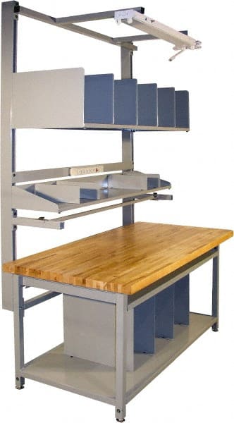 Proline - 60 Wide x 30" Deep x 36" High, Butcher Block Maple Workbench - Adjustable Height Legs, Gray - Exact Tooling